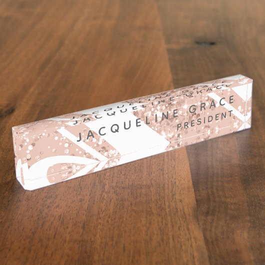 Speciaal Blush Pink Sparkle Glitter Naambordje (Zijkant)