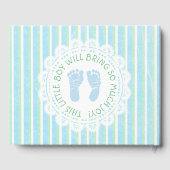 Speciaal boek Baby shower Blauw en Groen Stripes (Achterkant)