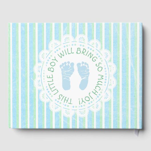 Speciaal boek Baby shower Blauw en Groen Stripes (Achterkant)