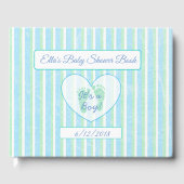 Speciaal boek Baby shower Blauw en Groen Stripes (Voorkant)