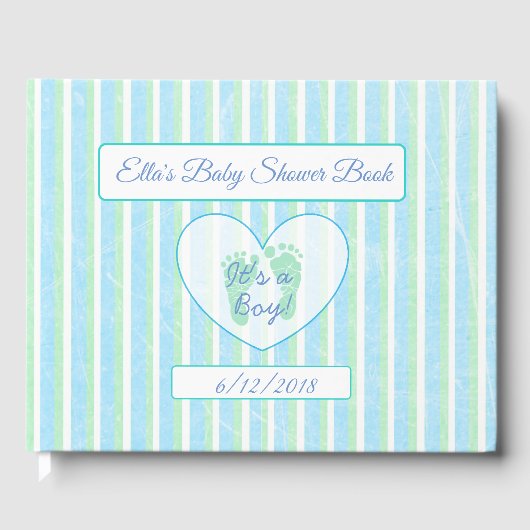 Speciaal boek Baby shower Blauw en Groen Stripes (Voorkant)