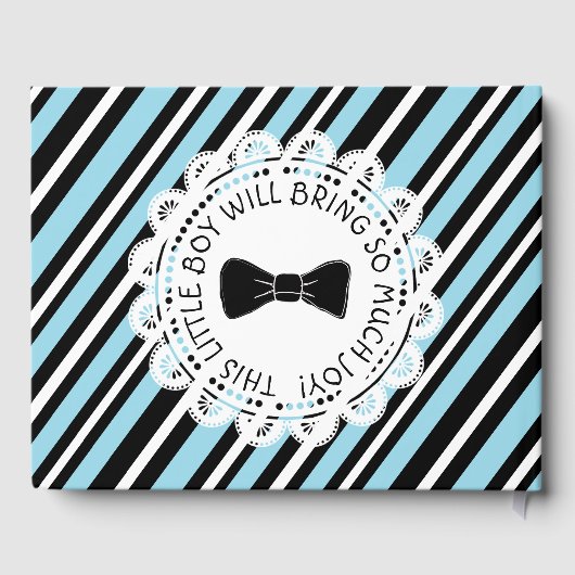 Speciaal boek Baby shower Blauw & Zwarte Stripes (Achterkant)