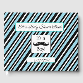 Speciaal boek Baby shower Blauw & Zwarte Stripes