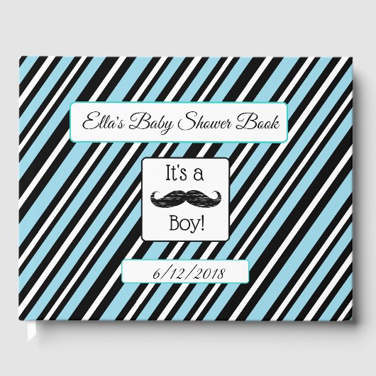 Speciaal boek Baby shower Blauw & Zwarte Stripes (Voorkant)
