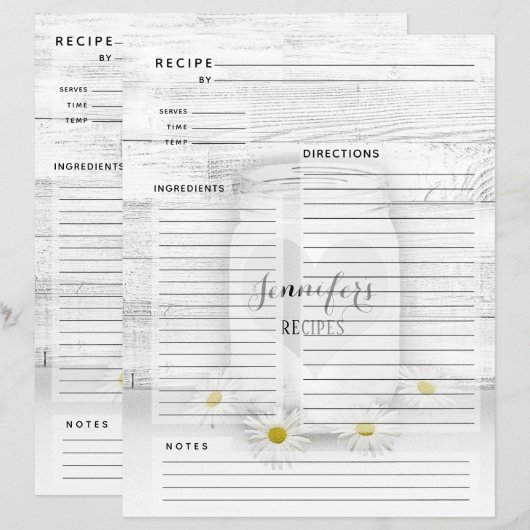 Speciaal boek Mason Jar Recipe Insert (Voorkant / Achterkant)