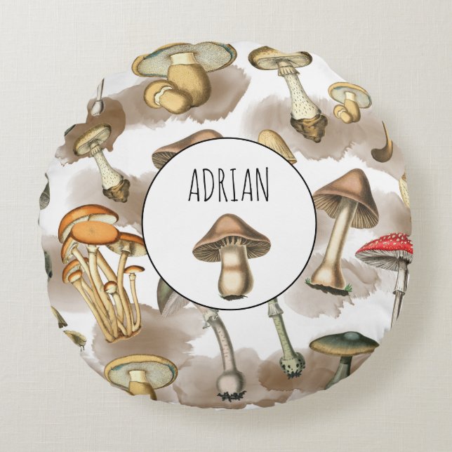 Speciaal  bos paddenstoelen  rond kussen (Voorkant)