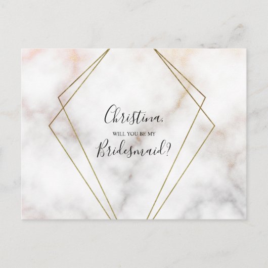Speciaal Bridesmaid-voorstel Marble Roos Gold Uitnodiging Briefkaart (Voorkant)
