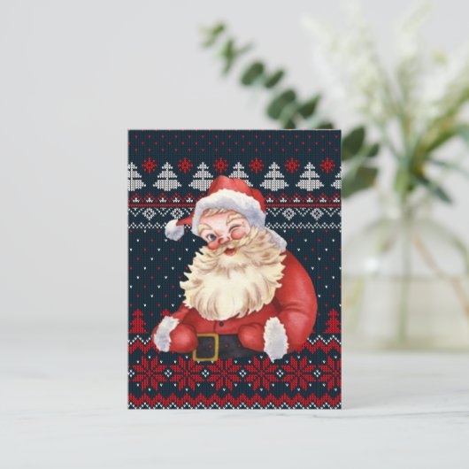 Speciaal Briefkaart Winking Santa Claus van brei (Staand voorkant)