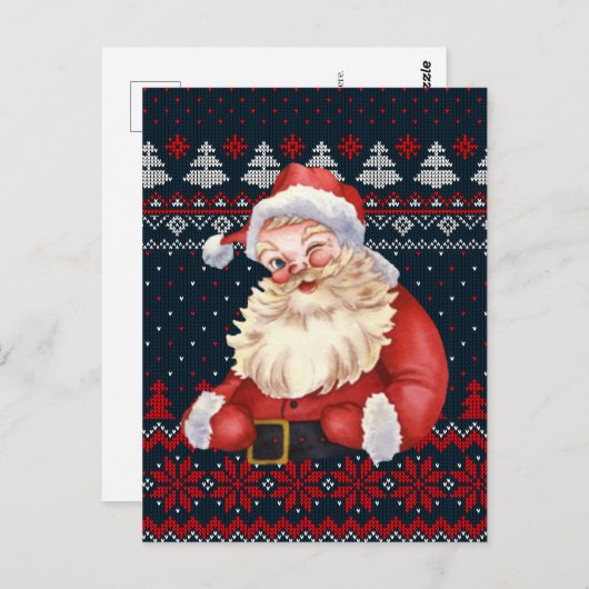 Speciaal Briefkaart Winking Santa Claus van brei (Voorkant / Achterkant)