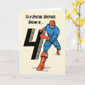 Speciaal broertje 4de verjaardag Superheld Kaart (Gele Bloem)