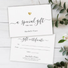 Speciaal cadeaucertificaat voor modern Script Gold