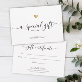 Speciaal cadeaucertificaat voor modern Script Gold