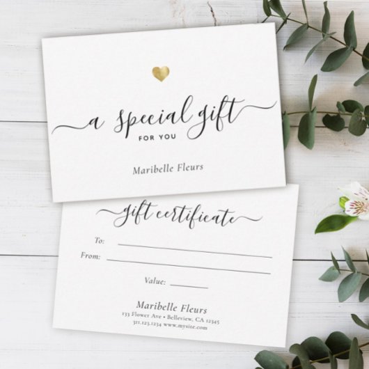 Speciaal cadeaucertificaat voor modern Script Gold