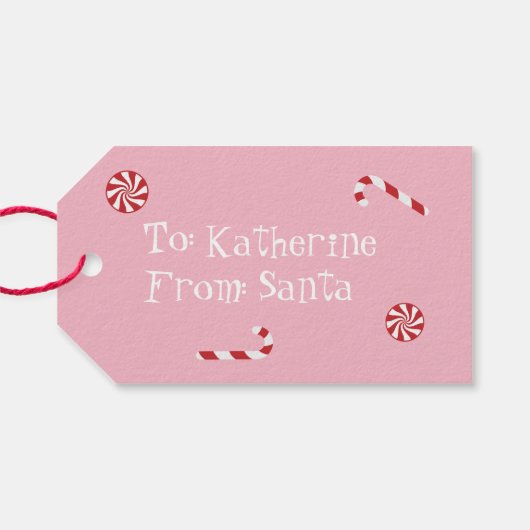 Speciaal cadeautje van Santa Kerstmis Snoep Roze Cadeaulabel (Achterkant Horizontaal)