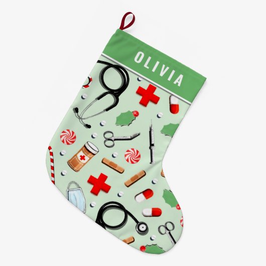 Speciaal cadeautje voor verpleegkundige grote kerstsok (Voorkant (Hangend))