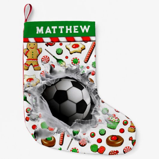 Speciaal cadeautje voor voetbalvakantie kleine kerstsok (Voorkant)