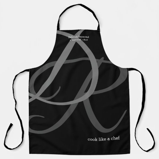 speciaal chef-monogram zwart schort (Voorkant)