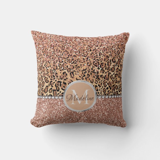 Speciaal Chic Girly Roos Gold Glitter Leopard Kussen (Voorkant)