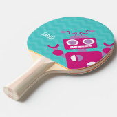 Speciaal Crazy Fun Pink Robot Blauwgroen Chevron Tafeltennisbatje (Voorkant Gekanteld)