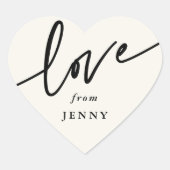 Speciaal cream + zwart script lettertype 'Love' Hart Sticker (Voorkant)