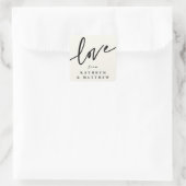 Speciaal cream + zwart script lettertype 'Love' Vierkante Sticker (Tas)