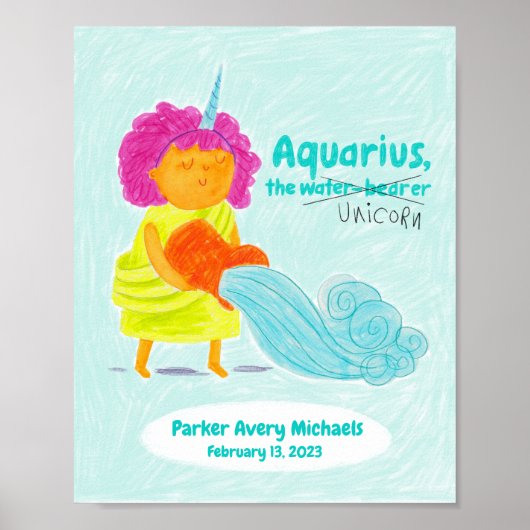 Speciaal Cute Aquarius Unicorn Zodiac Poster (Voorkant)