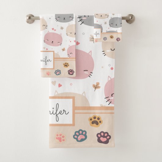 Speciaal Cute Cat Seamless Pattern Kinder Bad Handdoek (Insitu)