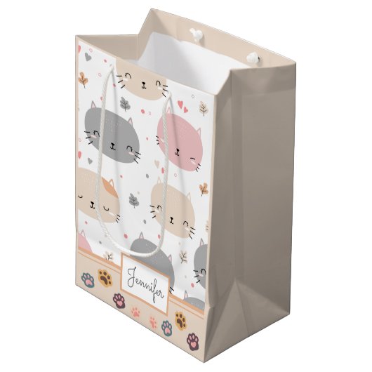 Speciaal Cute Cat Seamless Pattern Kinder Medium Cadeauzakje (Voorkant Gekanteld)