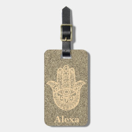 Speciaal Cute gelukshamsa hand glitter gold Bagagelabel