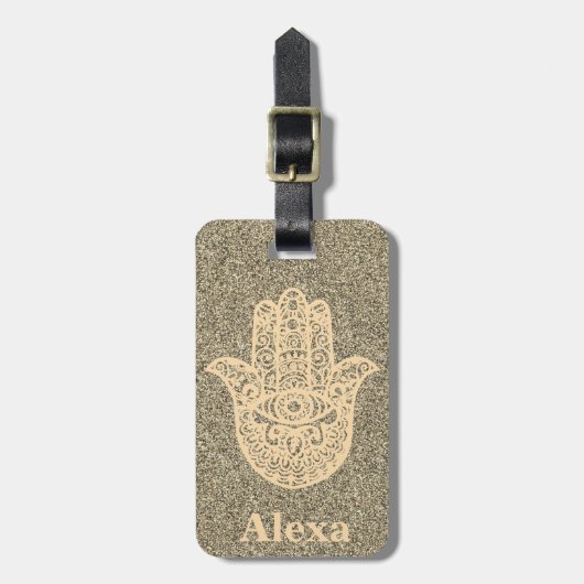 Speciaal Cute gelukshamsa hand glitter gold Bagagelabel (Voorkant verticaal)