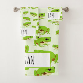 Speciaal Cute Green Tree Frog Pattern Bad Handdoek