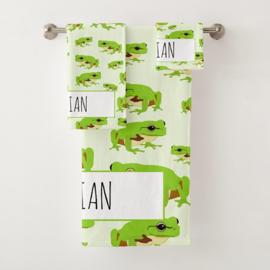 Speciaal Cute Green Tree Frog Pattern Bad Handdoek (Insitu)