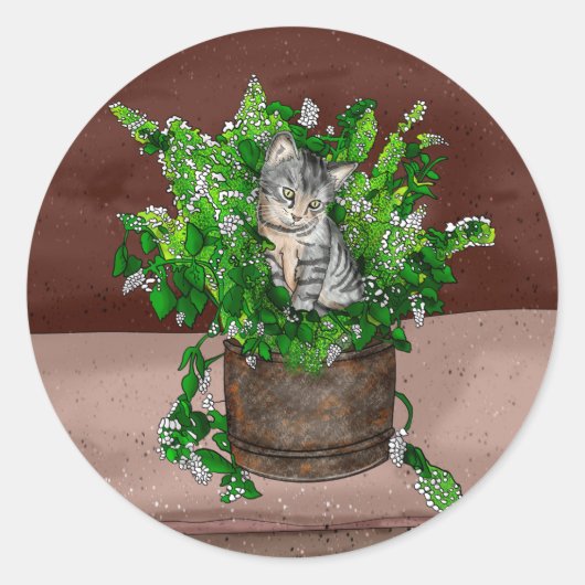 Speciaal Cute Kitten in Catnip Pot Ronde Sticker (Voorkant)