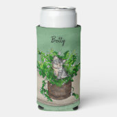 Speciaal Cute Kitten in Catnip Pot Seltzer Blikjeskoeler (Seltzer Voorkant)