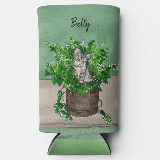 Speciaal Cute Kitten in Catnip Pot Seltzer Blikjeskoeler (Voorkant)