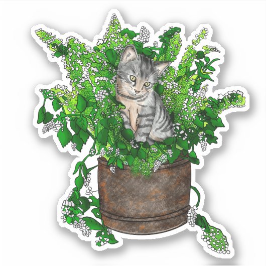 Speciaal Cute Kitten in Catnip Pot Sticker (Voorkant)