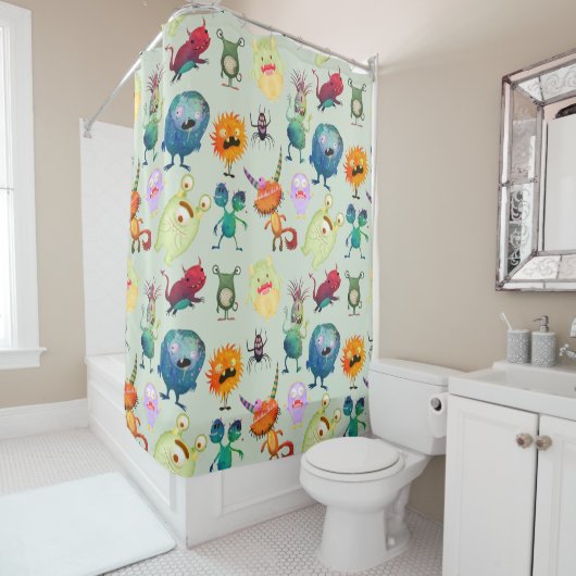 Speciaal Cute Monster-ontwerp voor jongens Tabel L Douchegordijn (In situ)