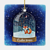 Speciaal Cute Red Fox in Snowglobe Keramisch Ornament (Achterkant)