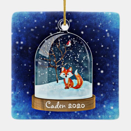 Speciaal Cute Red Fox in Snowglobe Keramisch Ornament (Achterkant)