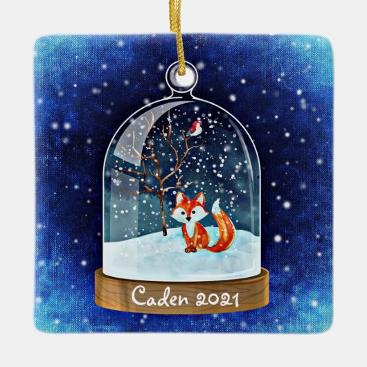 Speciaal Cute Red Fox in Snowglobe Keramisch Ornament (Voorkant)