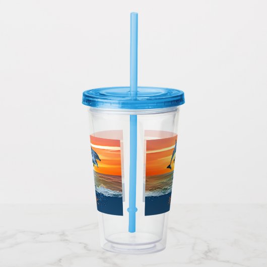 Speciaal dolfijnvriendelijk strand voor haar acryl drinkbeker (Rechts)