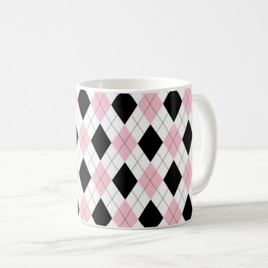 Speciaal Elegant Argyle Pattern Pink & Black Koffiemok (Voorkant rechts)
