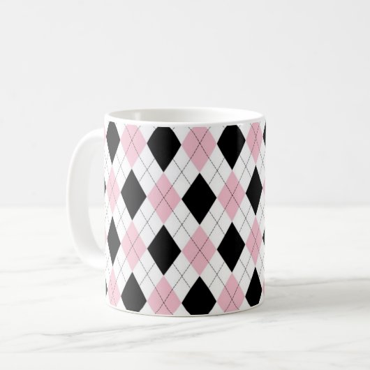 Speciaal Elegant Argyle Pattern Pink & Black Koffiemok (Voorkant links)
