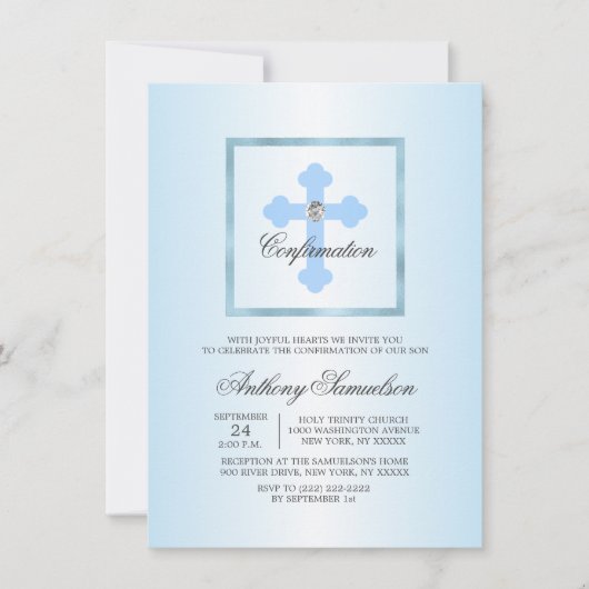 Speciaal Elegant blauw kruisbevestigingsbericht Kaart (Voorkant)