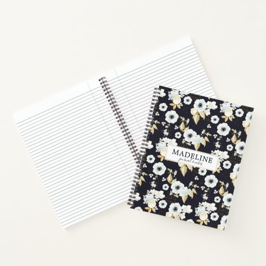 Speciaal Elegant Blue & White Floral Pattern Notitieboek (Binnen)