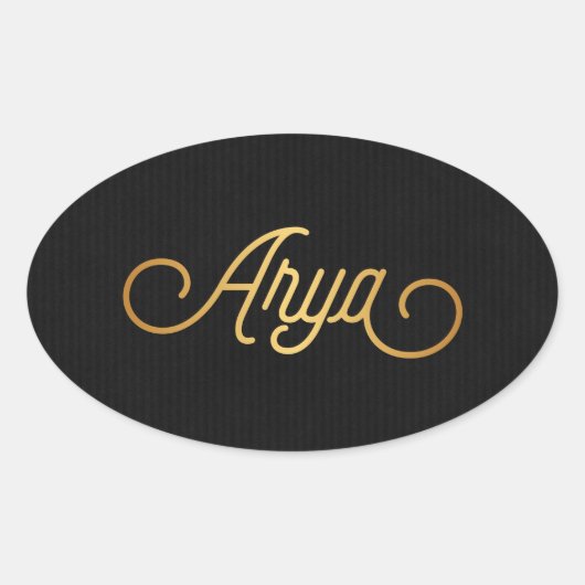 Speciaal elegant script Arya Gold Black Ovale Sticker (Voorkant)