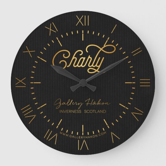 Speciaal elegant script Charly Gold Black Grote Klok (Voorkant)