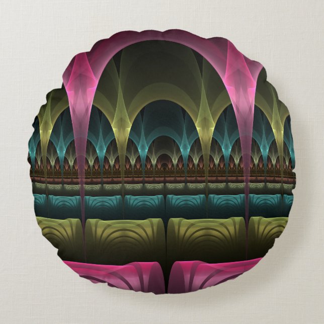 Speciaal Fantasy Patroon Abstract Kleurrijke Fract Rond Kussen (Voorkant)
