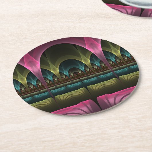Speciaal Fantasy Patroon Abstract Kleurrijke Fract Ronde Kartonnen Onderzetter (Gebogen)