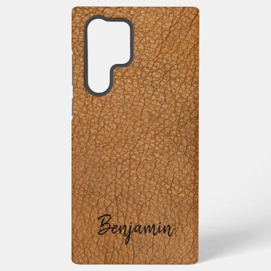 Speciaal Faux bruin leder met naam Samsung Galaxy Hoesje (Achterkant)